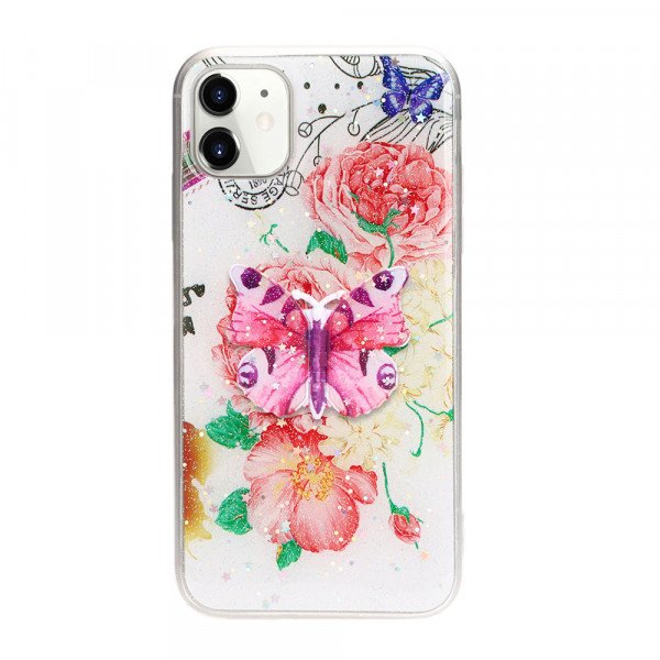Wholesale 3D Butterfly Design Stand Slim Case for iPhone 12 / 12 Pro 6.1 (Pink)